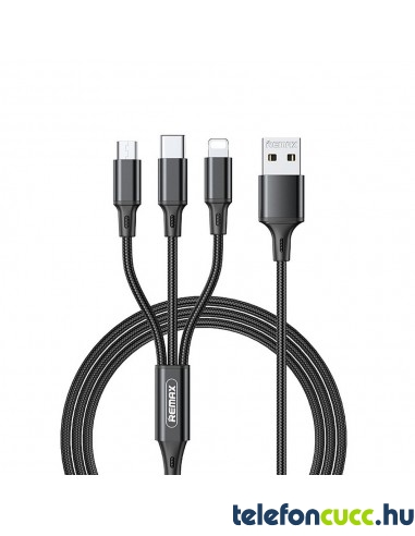 REMAX USB kábel 3in1 iPhone Lightning 8-pin + Type C + MicroUSB - FEKETE